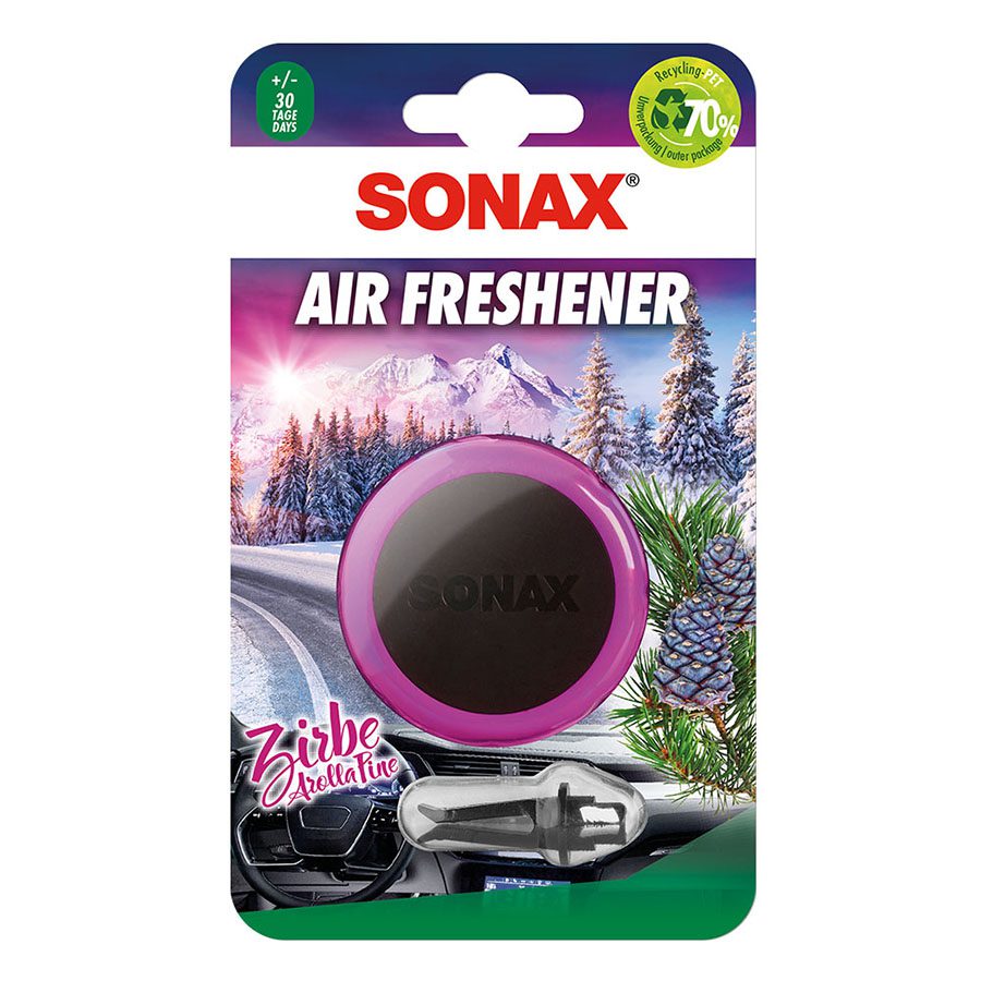 Nước hoa ô tô Sonax Air Freshener Zirbe hương thơm cây lá thông tươi mát và sảng khoái gần gũi với thiên nhiên.