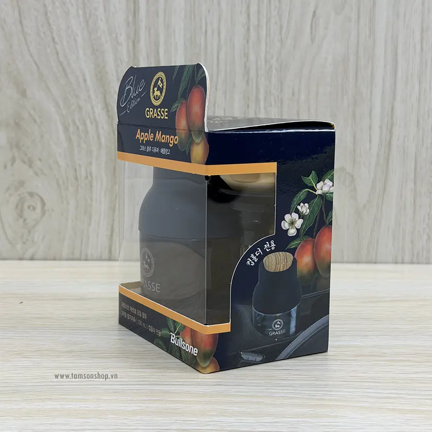 Nước hoa Grasse Blue Apple Mango – hương thơm trái cây phong phú từ táo, xoài và dứa.