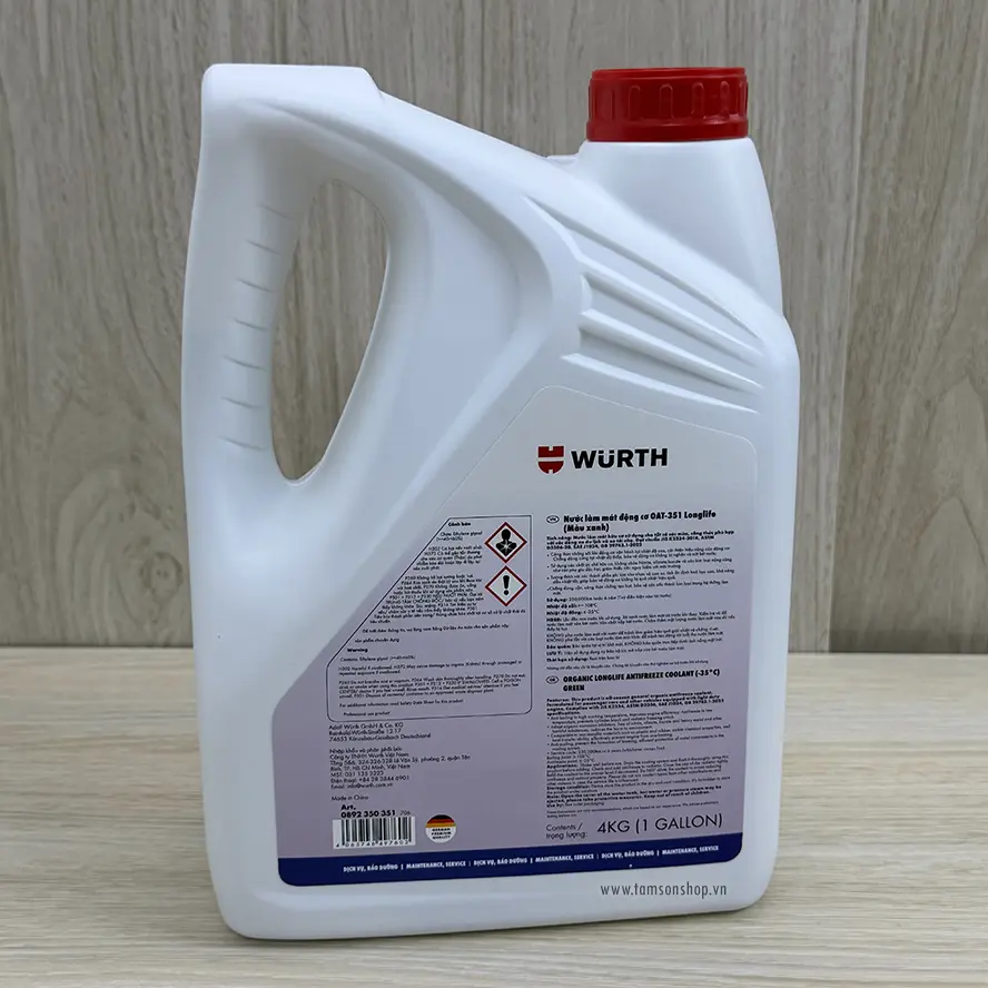 Nước làm mát động cơ Wurth xanh OAT-351 Dùng cho các dòng xe ô tô con, xe du lịch, xe tải nhẹ.